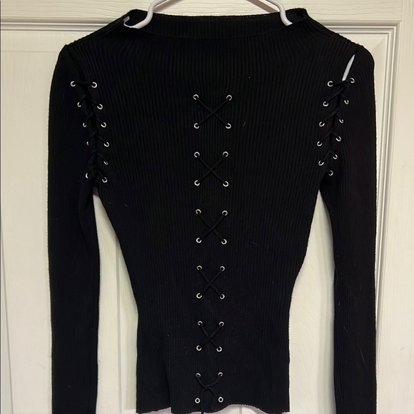 Derek Heart Black Lace-Up Women's Top - Picture 1 of 5